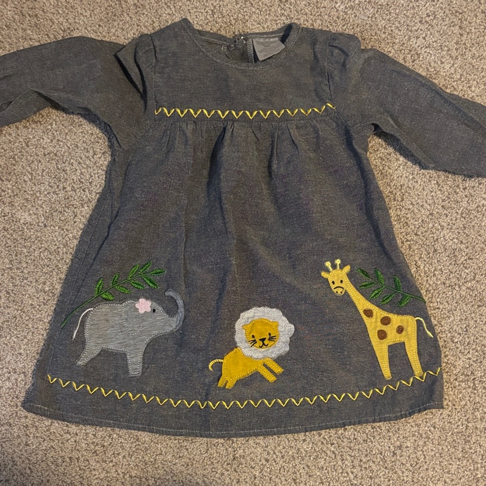 Gray Animal Embroidered Kids Dress
